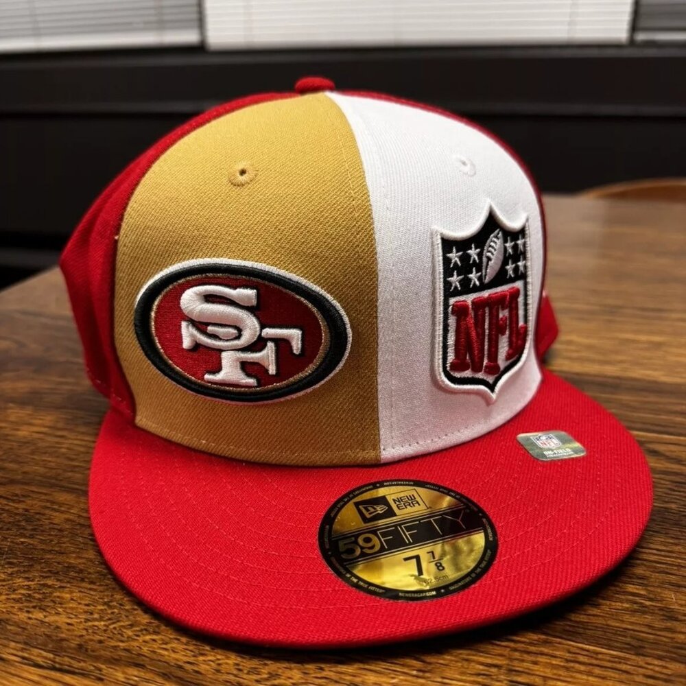New Era San Francisco 49ers NFL Saloon 90’s Logo Tan 59Fifty Fitted Hat Sz 7 7/8